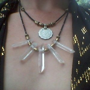 Quartz Crystal Coin Charm Necklace